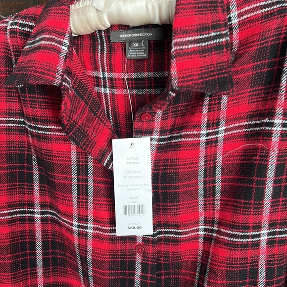 French connection, black and red plaid button up xs - Picture 2 of 6